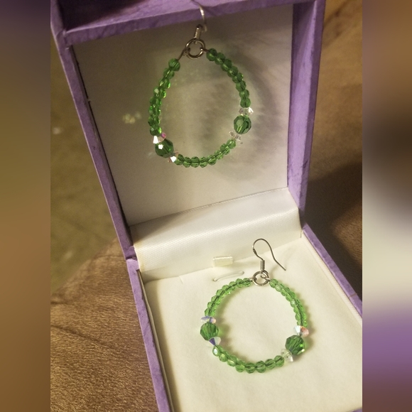 Swarovski Crystal Handmade Hoop Earrings. Sterling Hooks Patrick Green blingy - Picture 3 of 4